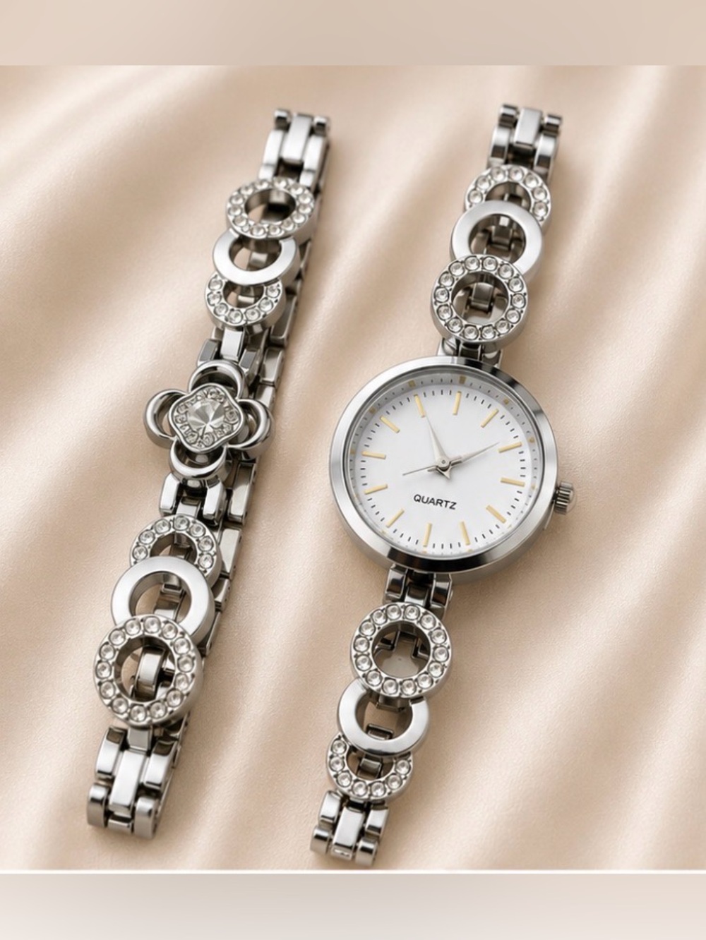Silver Crystal Accent Women's Bracelet Watch - Quartz